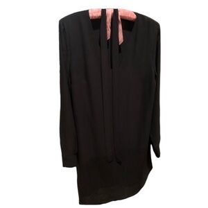 Who What Wear large black V- neck dress curved hem lined dress ties at neck